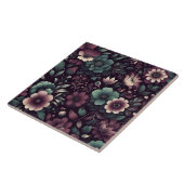 Donker Paarse en Groene Bloemen Patroon Tegeltje (Zijkant)