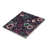 Donker Paarse en Groene Bloemen Patroon Tegeltje (Zijkant)