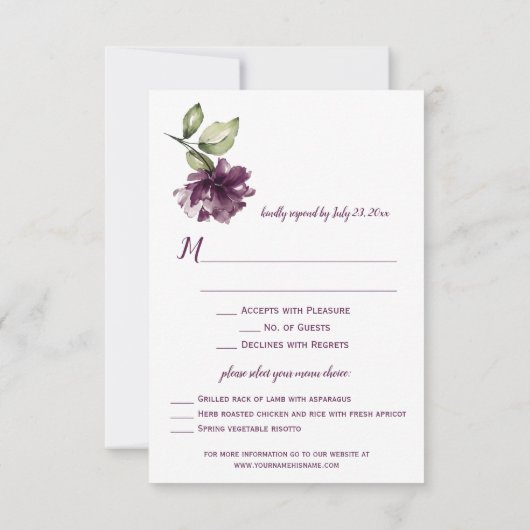 Donker Paarse en Rode Bloemen Ingelijste Menu Keuz (Achterkant)