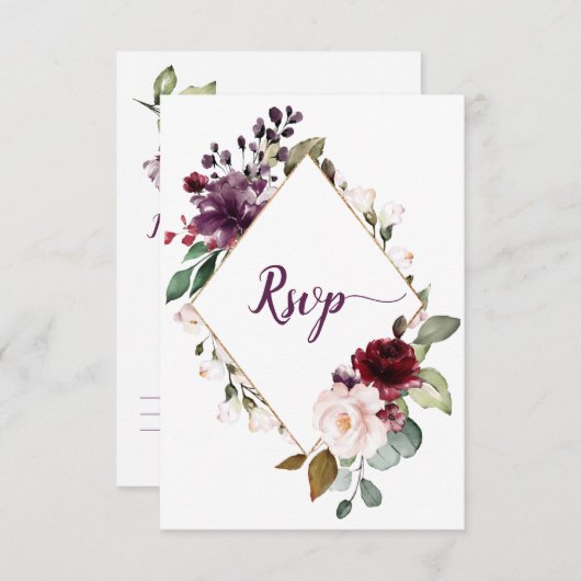 Donker Paarse en Rode Bloemen Ingelijste Menu Keuz (Voorkant / Achterkant)