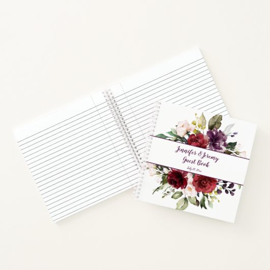 Donker Paarse en Rode Waterverf Bloemen Gastenboek Notitieboek (Binnen)