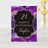 Donker Paarse en Roze Sequins Agaat Happy Birthday Kaart (Gele Bloem)