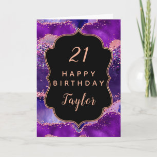 Donker Paarse en Roze Sequins Agaat Happy Birthday Kaart