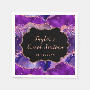 Donker Paarse en Roze Sequins Agaat Sweet Sixteen Servet