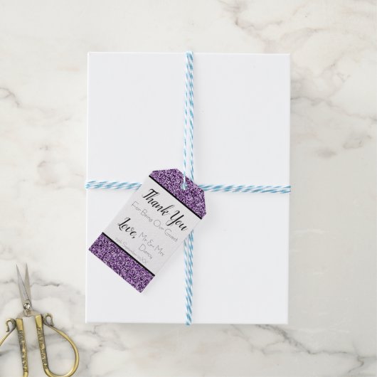 Donker Paarse Faux Glitter Favor Cadeau Labels Cadeaulabel (Met Touw)