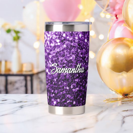 Donker paarse faux glitter sparkles Aangepaste naa Geïsoleerde Drinkbeker (Vrijgezellenfeest)