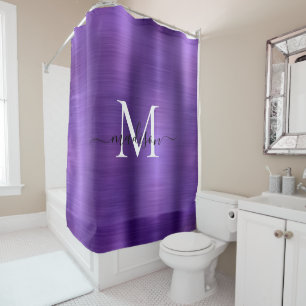 Donker Paarse geborsteld metalen monogram girly sc Douchegordijn