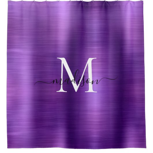 Donker Paarse geborsteld metalen monogram girly sc Douchegordijn (Voorkant)
