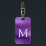 Donker Paarse Geborsteld Metalen Script Monogram G Bagagelabel<br><div class="desc">Modern Donker Paarse Geborsteld Metalen Script Monogram Schattige Bag Label</div>