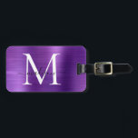 Donker Paarse Geborsteld Metalen Script Monogram S Bagagelabel<br><div class="desc">Donker Paarse Violet Geborsteld Metalen Script Monogram Schattige Bag Label</div>