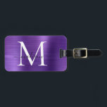Donker Paarse Geborsteld Metalen Script Monogram S Bagagelabel<br><div class="desc">Donker Paarse Violet Geborsteld Metalen Script Monogram Schattige Bag Label</div>