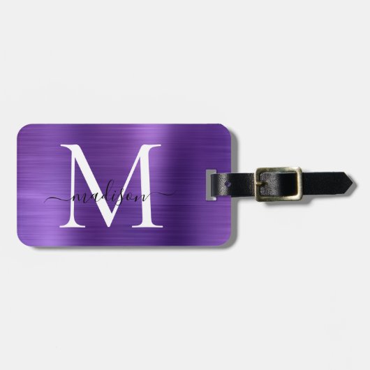 Donker Paarse Geborsteld Metalen Script Monogram S Bagagelabel (Voorkant horizontaal)