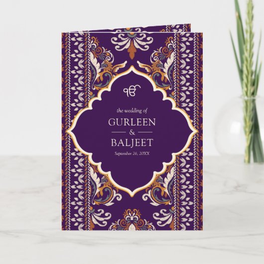 Donker Paarse Gele Ikat Alles in Een Sikh Huwelijk (Voorkant)