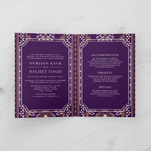 Donker Paarse Gele Ikat Alles in Een Sikh Huwelijk (Binnen)