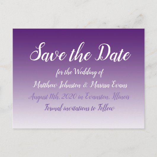 Donker Paarse gepersonaliseerde Save the Date Brie Briefkaart (Voorkant)
