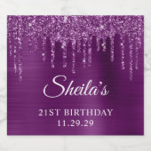 Donker Paarse Glitter Drips Glam 21e Verjaardag Sparkling Wijnetiket (Enkel label)