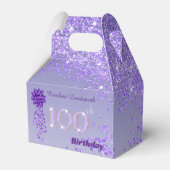 Donker Paarse glitter & lint 100e verjaardag Bedankdoosjes (Voorkant Zijde)