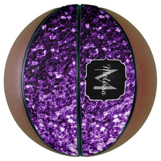 Donker paarse glitter sparkle bling Monogram naam Basketbal (Verticaal)