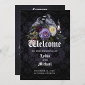 Donker Paarse Gotische Bloemen Boeket & Raven Wedd Programmakaart (Voorkant / Achterkant)