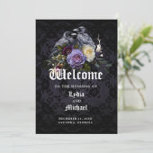 Donker Paarse Gotische Bloemen Boeket & Raven Wedd Programmakaart (Staand voorkant)