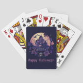 Donker Paarse Gotische spookhuis Happy Halloween Pokerkaarten (Achterkant)