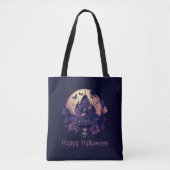 Donker Paarse Gotische spookhuis Happy Halloween Tote Bag (Voorkant)