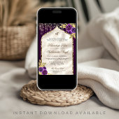 Donker Paarse Gouden Bloemen Anand Karaj Sikh Brui Kaart