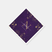 Donker Paarse Gouden Bloemen Ornamenten Monogram S Servet (Hoek)