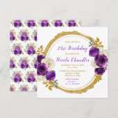 Donker Paarse Gouden Elegante Bloemen Verjaardagsf Kaart (Voorkant / Achterkant)