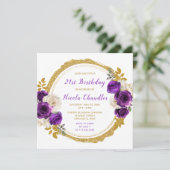 Donker Paarse Gouden Elegante Bloemen Verjaardagsf Kaart (Staand voorkant)