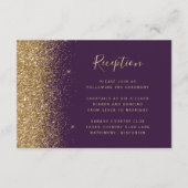 Donker Paarse Gouden Glitter Bruiloft Receptie Informatiekaartje (Voorkant)