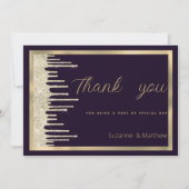 Donker paarse gouden luxe glitter druppels Dank u Kaart (Voorkant)