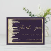 Donker paarse gouden luxe glitter druppels Dank u Kaart (Staand voorkant)