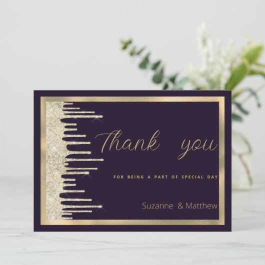 Donker paarse gouden luxe glitter druppels Dank u Kaart (Staand voorkant)
