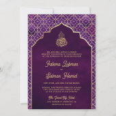 Donker Paarse Gouden Marokkaanse Boog Moslim Bruil Kaart (Voorkant)