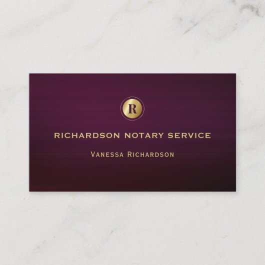 Donker Paarse & Gouden Monogram Slanke Notaris QR Visitekaartje (Voorkant)