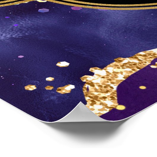 Donker Paarse gouden pailletten Agaat Verjaardag W Poster (Hoek)