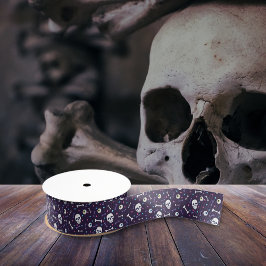 Donker Paarse Halloween Skull Eyeballs Botten Patr Grosgrain Lint