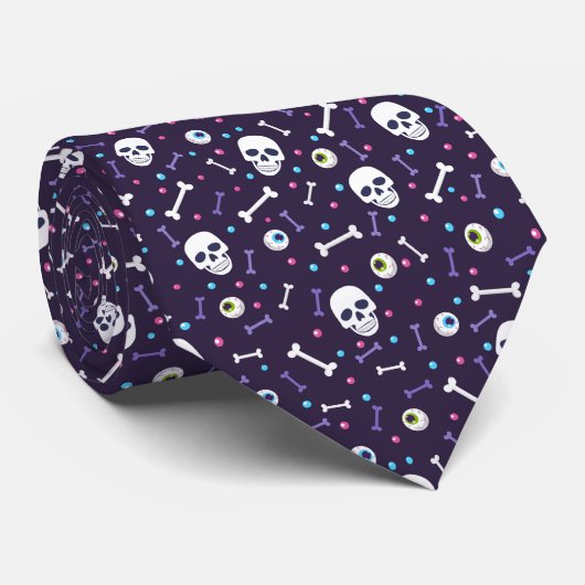 Donker Paarse Halloween Skull Eyeballs Botten Patr Stropdas (Opgerold)