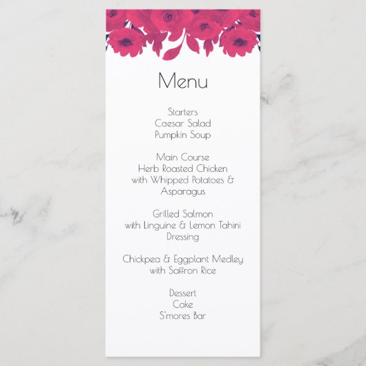 Donker Paarse & Hete Roze Botanische Bruiloft Menu (Voorkant)