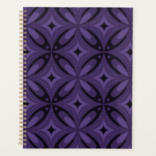 Donker Paarse Kleur Retro Patroon Planner (Voorkant)