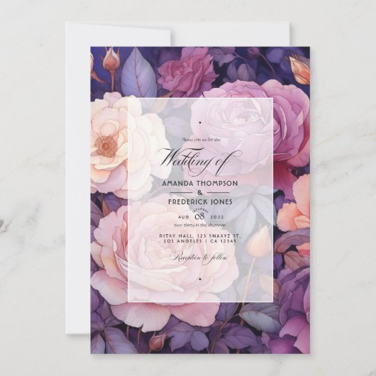 Donker Paarse, Lavendel en Roos Gouden Bruiloft Kaart (Voorkant)