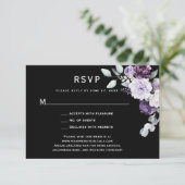 Donker Paarse, Lavendel pioenroos, White Rose Blac RSVP Kaartje (Staand voorkant)