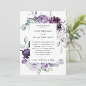 Donker Paarse, lavendel, witte bloemen bruiloft Kaart (Staand voorkant)