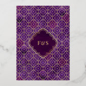 Donker Paarse Marokkaanse Arch Moslim Bruiloft Gou Folie Uitnodiging (Achterkant)