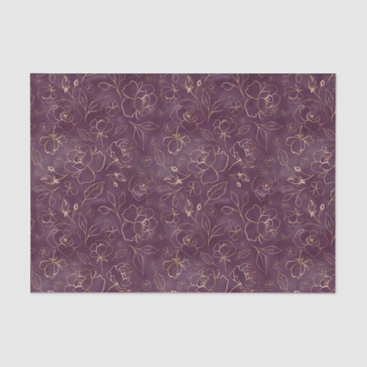 Donker Paarse met Goud Schetste Rozen Tissue Papie Tissuepapier (Voorkant)