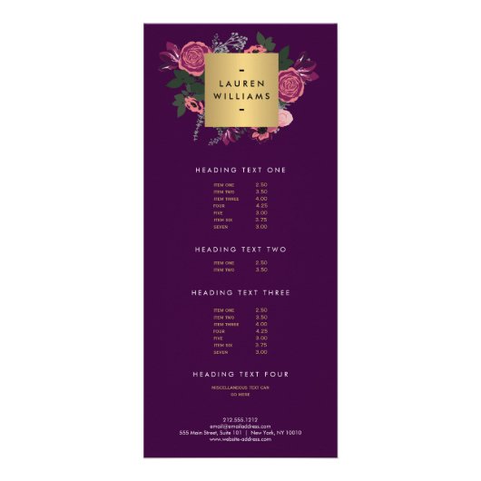 Donker Paarse  Modern Floral Motif Designer Reclamekaart (Voorkant)