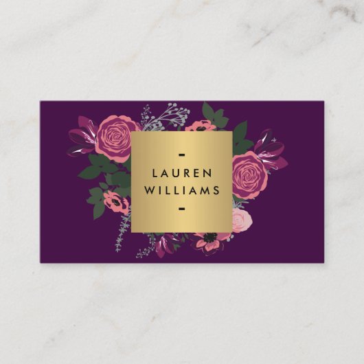 Donker Paarse  Modern Floral Motif Designer Visitekaartje (Voorkant)
