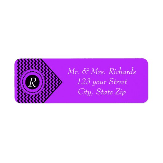 Donker Paarse Monogram Chevron Etiket (Voorkant)