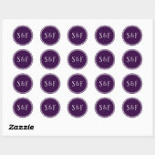 Donker Paarse Monogram Envelopsluiting Ronde Sticker (Vel)